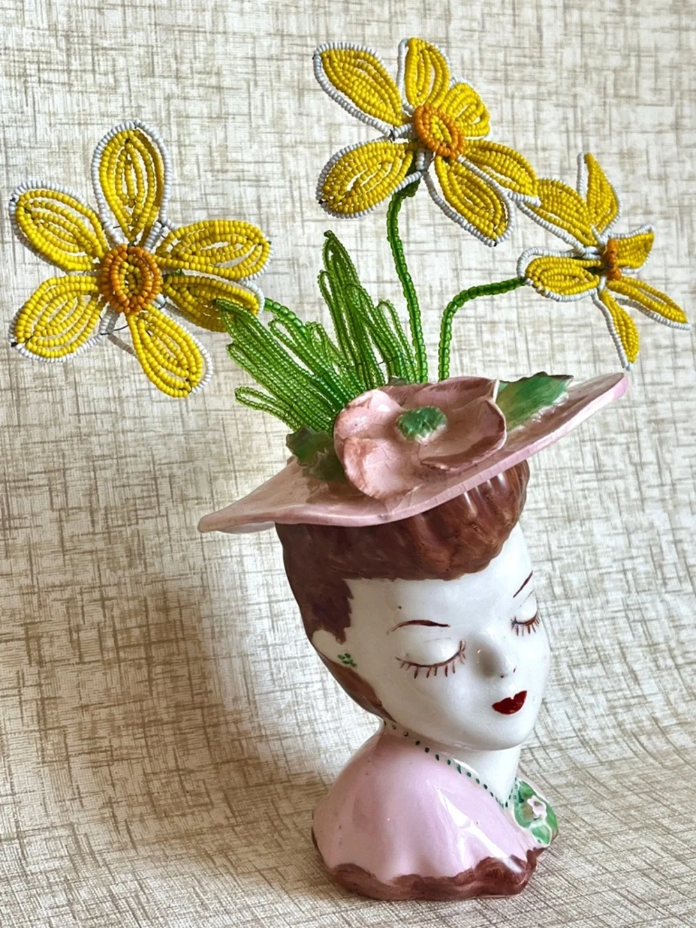 Vintage Lady Head Vase Ceramic Planter Glamour Girl 1940s Flower Vase - Picture 8 of 10